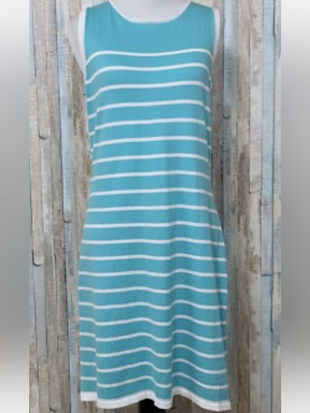 Sail to Sable Aqua and White Striped Sleeveless Sheath Dress